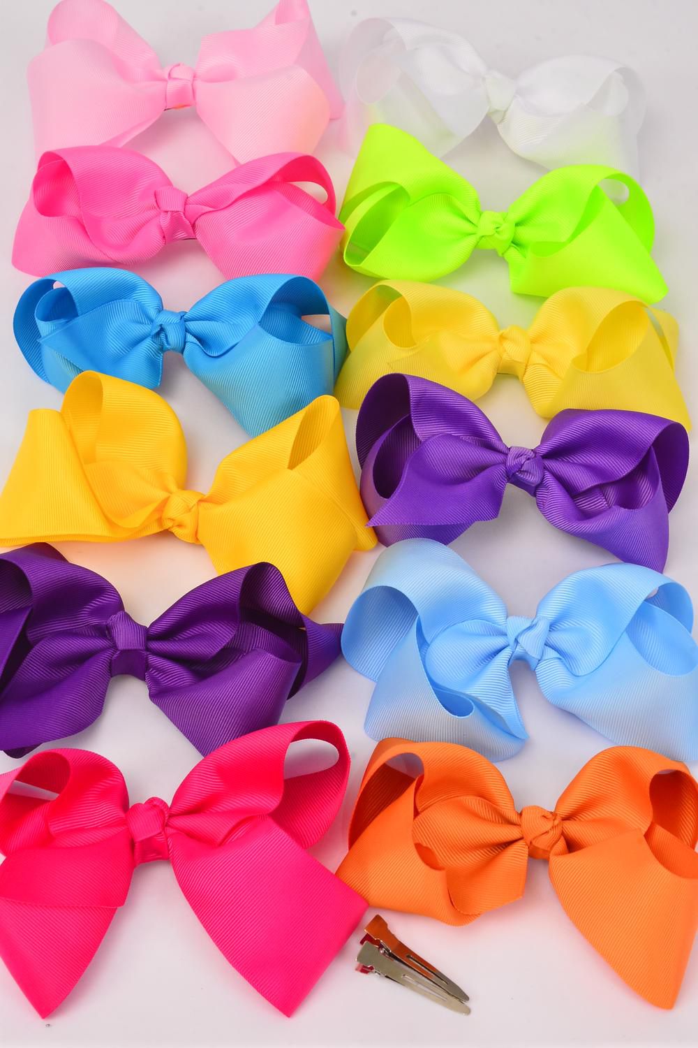 Hair Bow Jumbo Rainbow Alligator Clip 6"x 5" Grosgrain Bowtie/DZ