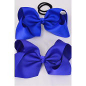 Hair Bow Extra Jumbo Cheer Type Bow Royal Blue Mix Elastic Pony Grosgrain Bow-tie/DZ **Royal Blue Mix** Elastic Pony,Size-8&quot;x 7&quot;,6 Electric Blue,6 Cobalt Asst,Clip Strip &amp; UPC Code