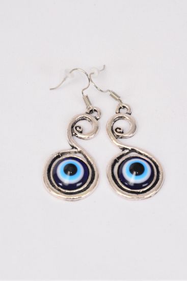Earrings Metal Antique Blue Venetian Glass Hamsa Evil Eye Symbol Good luck and Protection / 12 pair = Dozen Fish Hook , Size - 1.5" x 1" Wide , Earring Card & OPP Bag & UPC Code