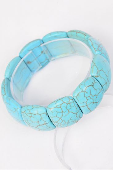 Bracelet Turquoise Real Semiprecious Stones / pc Stretch , Size - Width 1.25" Dia Wide , Hang Tag & OPP Bag & UPC Code