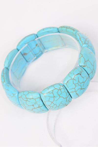 Bracelet Turquoise Semiprecious Stone / PC Stretch , Size-Width 1.25" Dia Wide , Hang Tag & OPP Bag & UPC Code