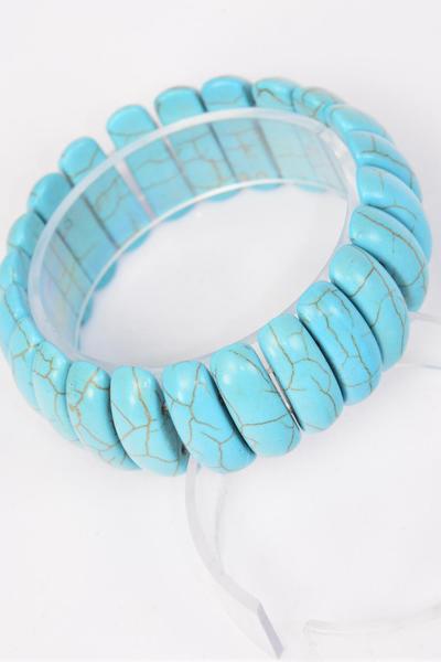 Bracelet Turquoise Semiprecious Stone / PC Stretch , Size - Width - 1.25" Dia Wide , Hang Tag & OPP Bag & UPC Code