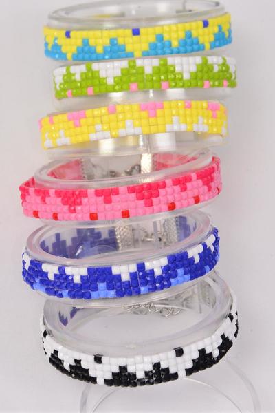 Bracelet Aztec Loom Pattern Asst Colors Multi / 12 pcs = Dozen Extenstion Chain , 2 of each Color Asst , Display Card & OPP Bag & UPC Code