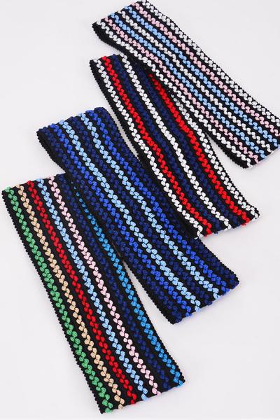 Headband Turban Cotton Stretch Multi / 12 pcs = Dozen Stretch , Weith - 3" Wide , 3 of each Pattern Asst , Hang Tag & OPP Bag & UPC Code