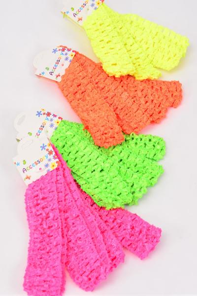 Ballerina Headband 48 pcs Stretch Neon / 48 pcs = Dozen  Stretch  , Size - 1.25" Wide , 3 of each Pattern Asst , 4 pcs per card , 12 card = Dozen