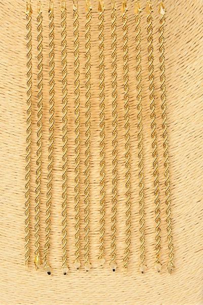 Bracelet Rope Chain 3 mm Wide 8 inches / 12 pcs = Dozen Size - 8" Long , 3 mm Wide , Hang Tag & OPP Bag , Choose gold or silver finishes