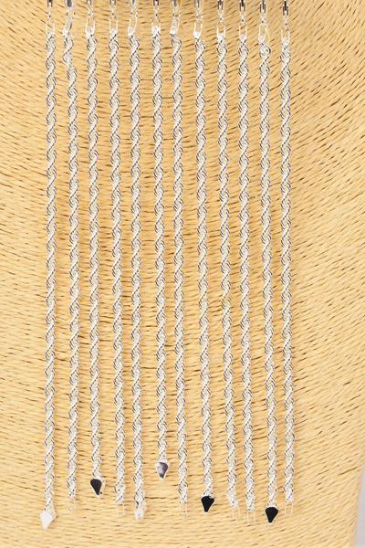 Bracelet Rope Chain 3 mm Wide 8 inches / 12 pcs = Dozen Size - 8" Long , 3 mm Wide , Hang Tag & OPP Bag , Choose gold or silver finishes