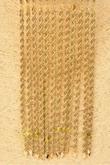 Bracelet Rope Chain 4 mm Wide 8 inches Gold / 12 pcs = Dozen Gold , Size-8", Hang Card & OPP Bag
