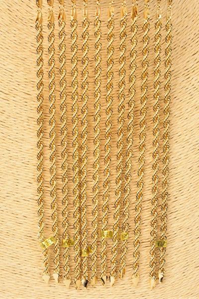 Bracelet Rope Chain 4 mm Wide 8 inches / 12 pcs = Dozen Size-8", Hang Card & OPP Bag , Choose Gold or Silver Finishes