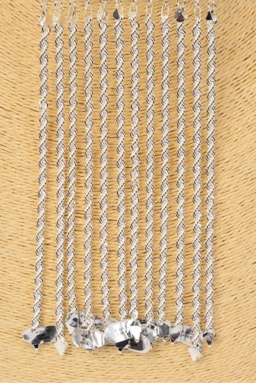 Bracelet Rope Chain 4 mm Wide 8 inches Silver / 12 pcs = Dozen Silver , Size-8" , Hang Card & OPP Bag