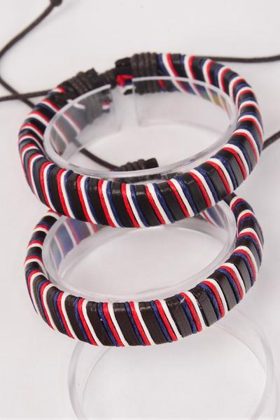 Bracelet Real Leather Band Woven Style Ombre Adjustable / 12 pcs = Dozen UNISEX , Adjustable , Hang Tag & OPP Bag & UPC Code