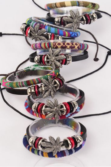 Bracelet Leather Cannabis Aztec Macrame Wrap Mix Adjustable / 12 pcs = Dozen Unisex , Adjustable , 2 of each Color Mix , Hang tag & OPP Bag & UPC Code