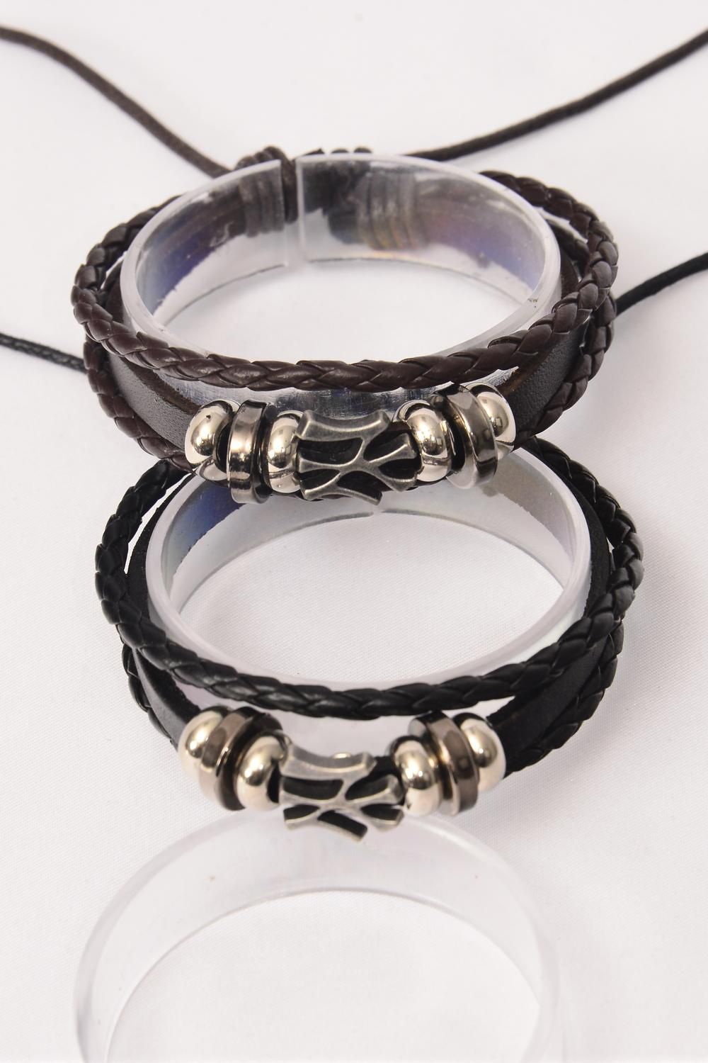 Bracelet Real Leather Band NY 3 Strand Leathers Adjustable/DZ **Unisex