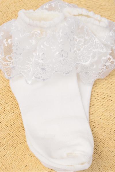 Socks Girls Lace Socks W Spandex White XLarge / 12 pair = Dozen  White , Size - XL , Good Quality , w Display Card