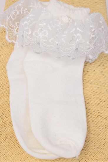 Socks Girls Lace Socks W Spandex White Large / 12 pair = Dozen White , Size - Large , Good Quality , w Display Card