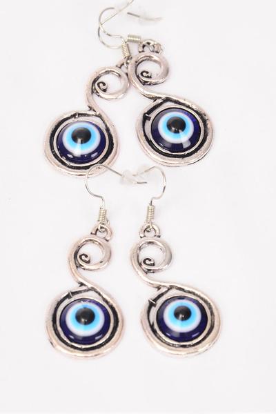 Earrings Metal Antique Blue Venetian Glass Hamsa Evil Eye Good luck And Protection/DZ **Fish Hook** Size-1.5"x 1" Wide,Earring Card & OPP Bag & UPC Code