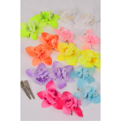 Flowers 24 pcs Alligator Clip 2 tone Flowers Caribbean Neon/DZ **Neon** Alligator Clip,Flower Size-2.5" Wide,2 Fuchsia,2 Blue,2 Lavender,2 White,1 Yellow,1 Lime,1 Pink,1 Orange Mix,Display Card UPC Code,Clear Box