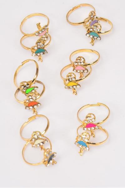 Rings 24 pcs Ballerina Enamel / 24 pcs Rings = Dozen Disply  Ballerina , Adjustable , 2 of each Color Asst , Velvet Ring Display Window Box & OPP bag & UPC Code