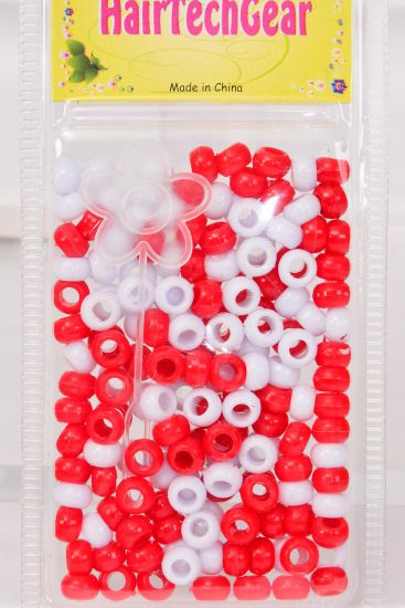 Hair Beads Acrylic Round Red White Mix / 12 card = Dozen Each Card have UPC Code , 12 Card = Dozen 