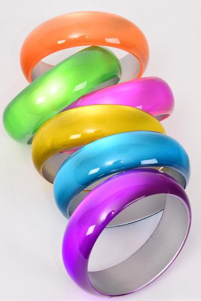 Bracelet Bangle Acrylic Cat-eye Multi / 12 pcs = Dozen Size-2.75"x 1" Dia Wide , 2 of each Color Asst , Hang Tag & Opp bag & UPC Code