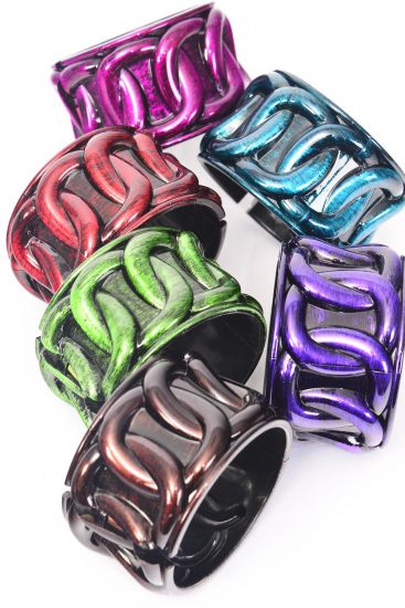 Bracelet Bangle Acrylic Wide Hinge Chain Pattern Fall Brush Stroke Dark Multi / 12 pcs = Dozen Dark Multi , Size - 2.75" x 2" Dia Wide , 2 of each Color Asst , Hang Tag & OPP bag & UPC Code 