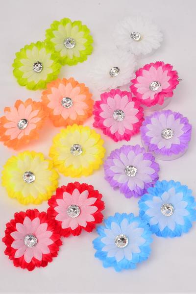Flowers 24 pcs Alligator Clip Daisy Multi / 24 pcs Flower = Dozen Alligator Clip , Size - 2.75" Wide , 2 Red , 2 Yellow , 2 Lavender , 2 Fuchsia , 1 White , 1 Blue , 1 Orange , 1 Lime Color Asst