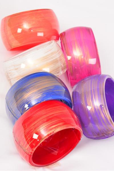 Bracelet Bangle Acrylic Wide Hinge Brush Stroked Multi / 12 pcs = Dozen Size-2.75" x 1.75" Dia Wide , 2 Red , 2 White , 2 Fuchsia , 2 Blue , 2 Purple , 2 Orange Mix , Hang Tag & OPP bag & UPC Code -