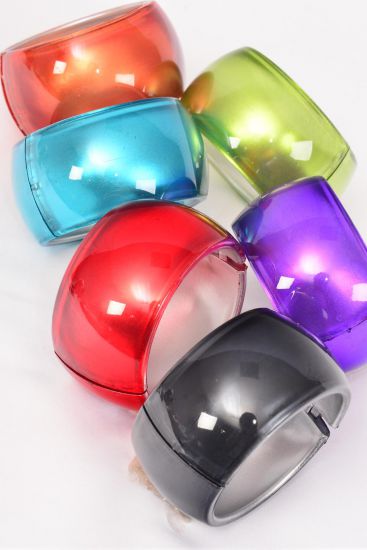 Bracelet Bangle Wide Acrylic Hinge Cat-eye Multi /  12 pcs = Dozen Hinge , Size-2.75"x 1.75" Wide ,2 of each Color Asst , Hang Tag & Opp Bag & UPC Code