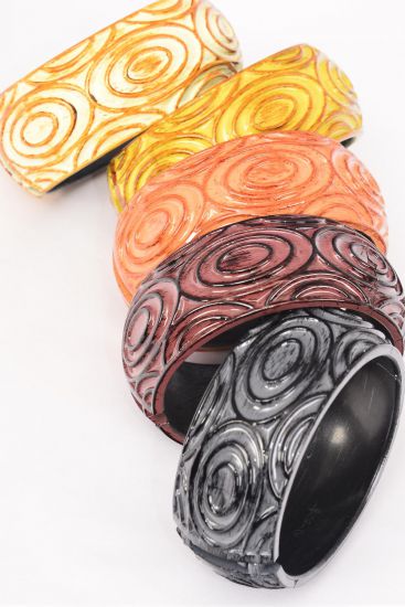 Bracelet Bangle Acrylic Hinge Brush Stroke fall Wood Finish / 12 pcs = Dozen Hinge , Size - 2.75 x 1.25" Wide , 3 Black , 3 Ivory , 2 Brown , 2 Medium Brown , 2 Dark Brown Color Asst , Hang Tag & OPP bag & UPC Code