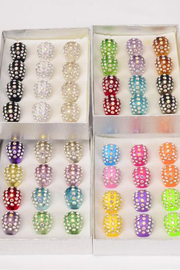 Rings Acrylic Dome Rhinestones / 12 pcs = Dozen Size - 7  8  9 Mix , Choose Colors , Velvet Ring Display Box & OPP Bag & UPC Code 