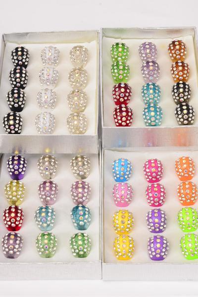 Rings Acrylic Dome Rhinestones / Dozen Size-7 8 9 Mix , Choose Colors , Velvet Ring Display Box & OPP Bag & UPC Code 