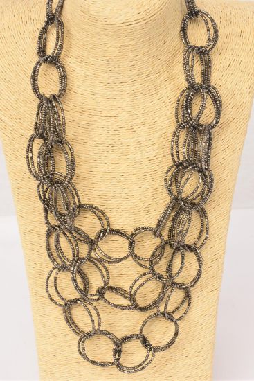 Necklace Layered Handmade Circle Beads Himatite / PC Hematite , Size - 24" Long , Hang Card & OPP Bag & UPC Code
