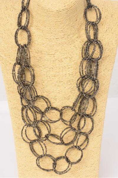 Necklace Layered Handmade Circle Beads Himatite / PC Hematite , Size - 24" Long , Hang Card & OPP Bag & UPC Code