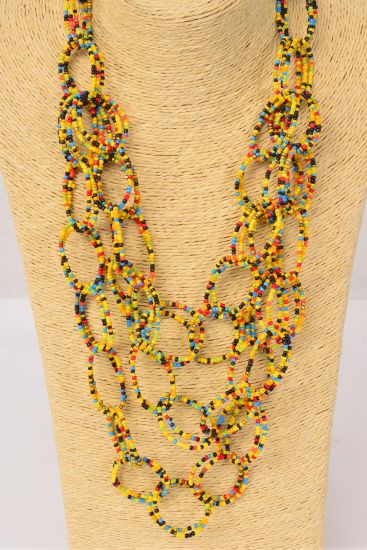 Necklace Layered Handmade Circle Beads Fall Yellow / PC Fall , Size - 24" Long , Hang Card & OPP Bag & UPC Code
