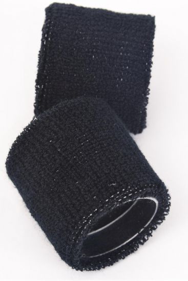 Terry Elastic Wrist Band 12 pair Black / 12 Pair = Dozen Black , Width - 2.5" Wide , Individual OPP Bag