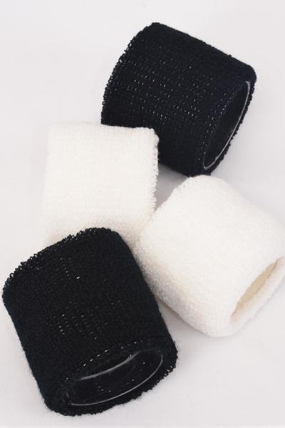 Terry Elastic Wrist Band / 12 pair = Dozen Width - 2.5" Wide , OPP Bag , Choose Colors 