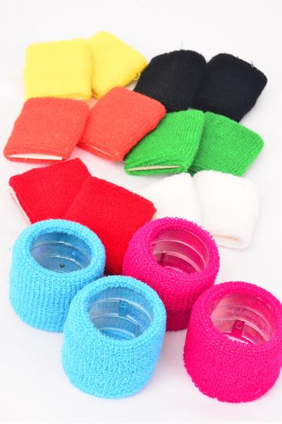 Terry Elastic Wrist Band 12 pair / Dozen  Width - 2.5" Wide , OPP Bag , Choose Colors 