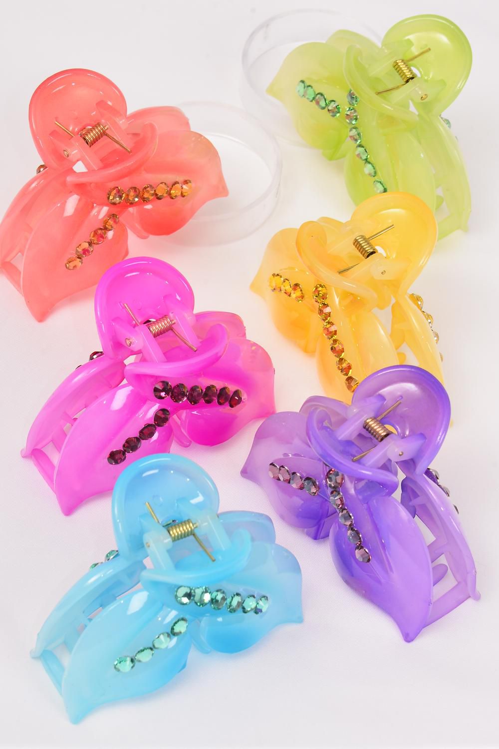 Jaw Clip Acrylic Flower Gradient Stones Multi / 12 pcs Jaw Clip = Dozen
