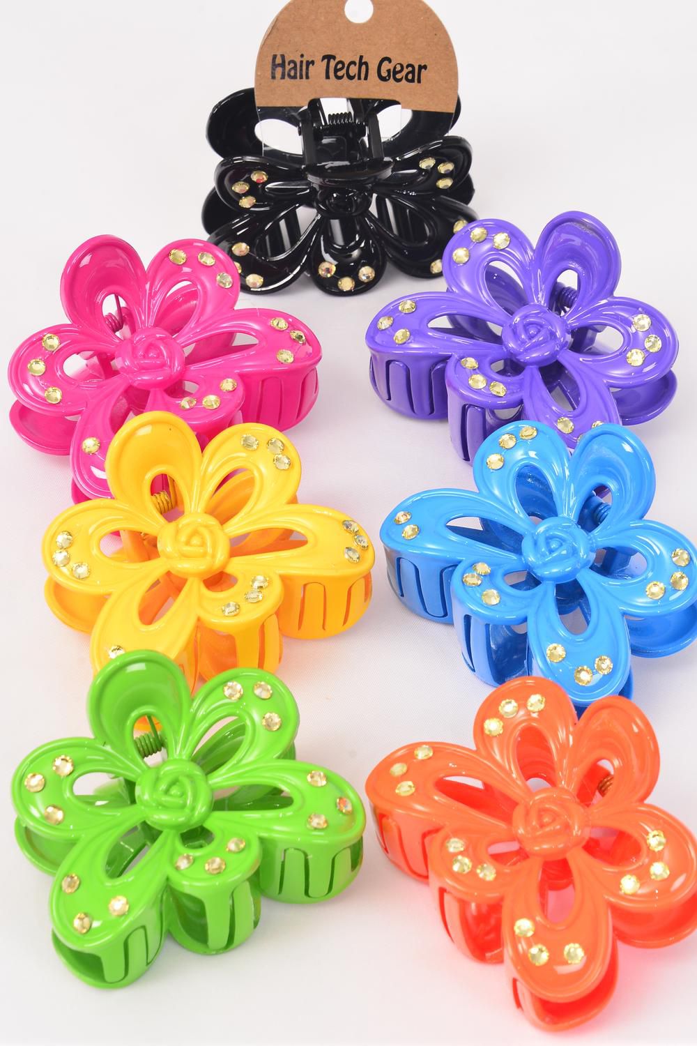 Jaw Clip Acrylic Flower Clear Stones/DZ Size3.5"x 2.5" Wide,2 Black 2