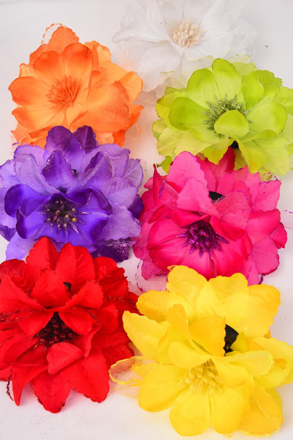 Jaw Clip Flower Chiffon Glitter Trime/DZ Flower Size5.5" Wide,Jaw Clip