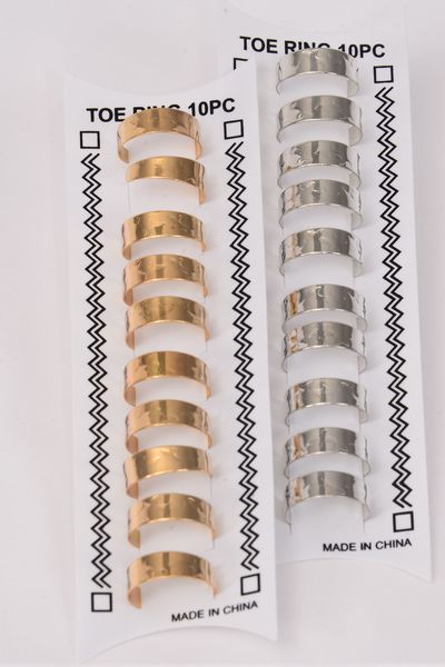 Toe Rings 120 pcs Gold Silver Mix / 12 Card of 10 = Dozen Adjustable , 6 Gold , 6 Silver Color Asst , Individual Display Box & UPC Code