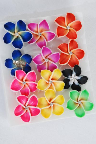 Rings Paint Flower Aloha Multi Aloha / 12 pcs = Dozen Adjustable , Flower Size - 1" Wide , 2 Fuchsia , 2 Hot Pink, 2 Blue , 2 Orange , 2 Yellow , 1 Black , 1 Lime green Color Asst