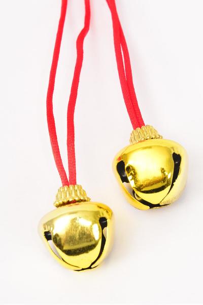 Jingle Bell Necklace Gold / 12 pcs Bell = Dozen Gold , Bell Size - 3.5 cm Wide , 36" Long, Hang tag & OPP Bag & UPC Code