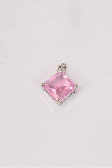 Pendant CZ Cubic Zirconium Princess Cut 15mm/PC **Pink** Size-15 mm,OPP Bag