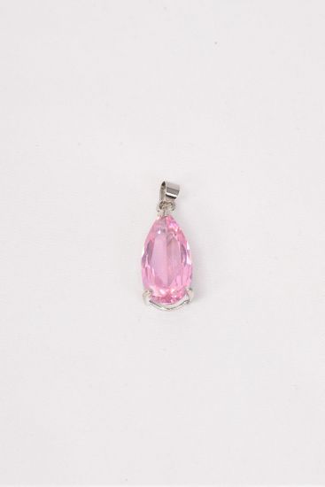 Pendant CZ Cubic Zirconium Teardrop Shape Pink/PC Size-18 mmx 10 mm Wide,OPP Bag