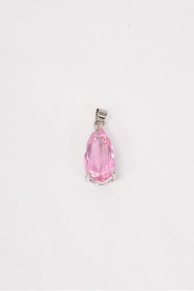 Pendant CZ Cubic Zirconium Teardrop Shape Pink/PC Size-18 mmx 10 mm Wide,OPP Bag