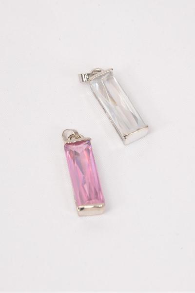 Pendant Boutique CZ Cubic Zirconium Rectangle/PC Size-20 mmx 8 mm Wide, OPP Bag,Choose Colors