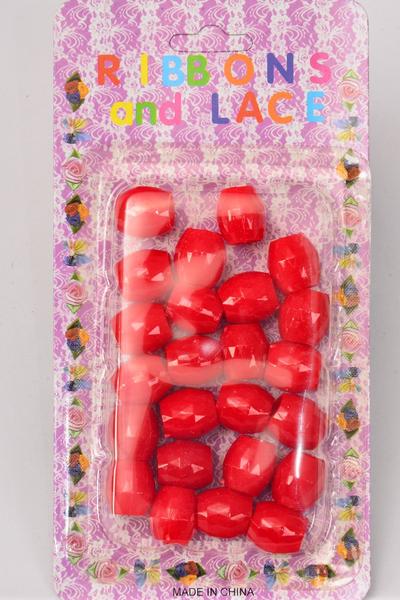 Hair Beads Acrylic Red Diamond Cut Beads 16 mm Wide / Dozen Red, Each Card have UPC Code , 12 Card = Dozen 