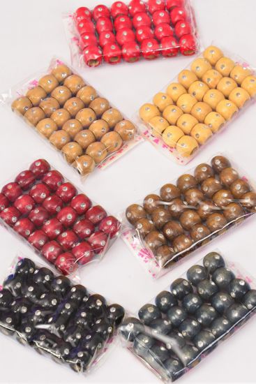 Wooden Beads 288 pcs 11 mm Wide Clear Stones / 12 Bag = Dozen Size - 11 x 11 mm Wide , w OPP Bag , Choose Colors , 24 pcs per Bag , 12 Bag per Dozen