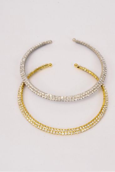 Necklace Choker Choker 2 Layered Flexible Rhinestones Gold Silver Asst/ 12 PC = Dozen Asst , Fexible , 16" Choker , 6 Gold 6 Silver Color Asst , Velvet Display Card & OPP Bag & UPC Code